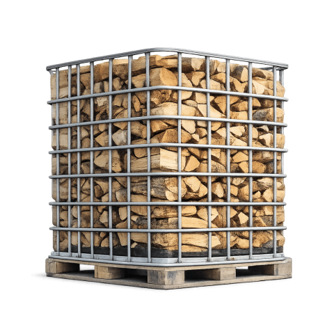 Offre de bois de chauffage demi-sec rangé dans un box en fer cautionné